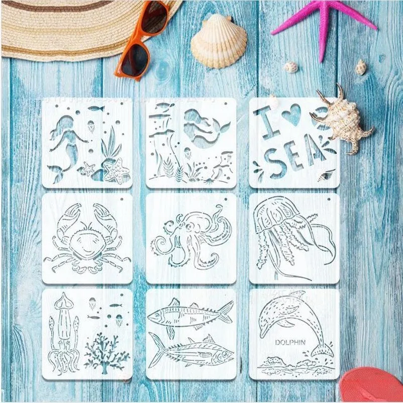 

20 шт. многоразовых трафаретов с морскими обитателями, шаблоны для творчества, для рисования, трафареты для граффити, инструмент для рисования по шаблону