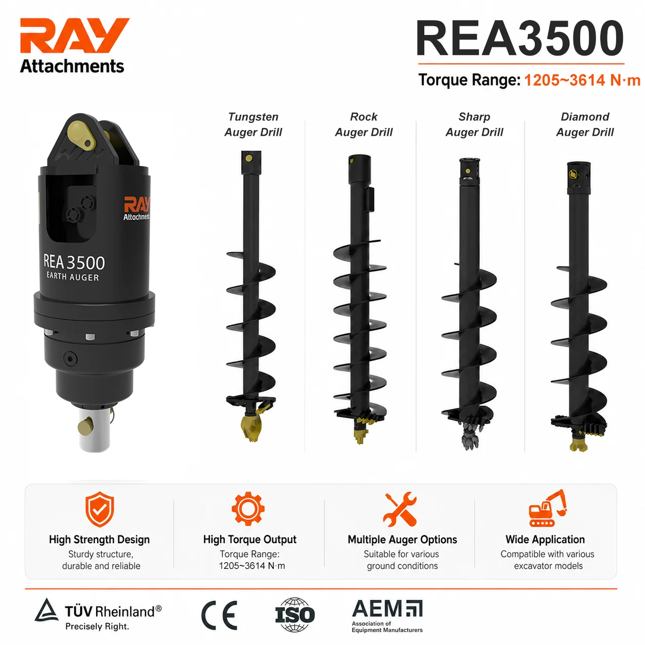 Excavator Mini Earth Auger Hydraulic Rotary Drive Head with Motor Alloy Steel High Impact Strength Tungsten Teeth