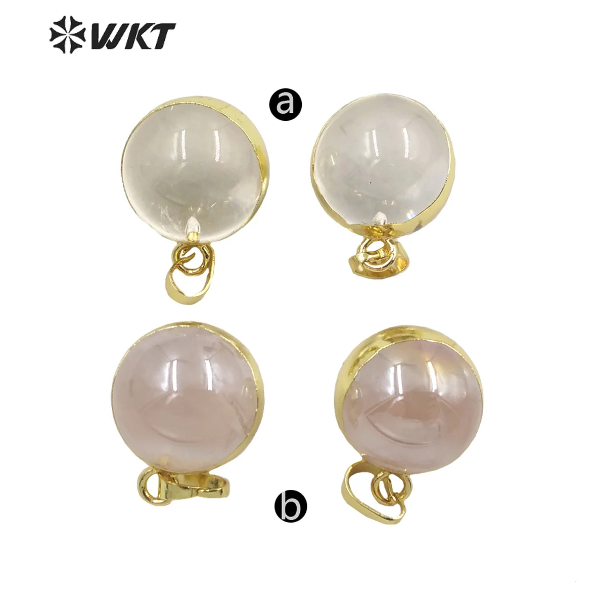 WT-P1810 Wholesale Round Stone Pendant With Aura Quartz Gold Electroplated Natural Crystal For Charming Necklace Handmade