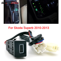 Green LED Light Car Charger Socket QC3.0 Fast Phone Charge USB Charging Outlet Power Adapter Cable For Skoda Superb 2010-2013