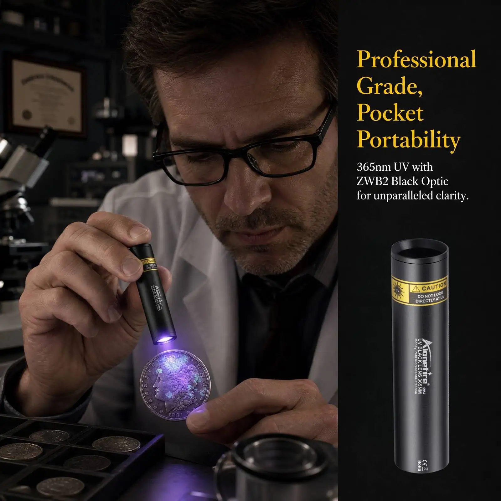 Mini 365nm UV Blacklight Flashlight Usb Rechargeable Led Torch Cat Dog Pets Urine Tinea Money Ore Scorpion Detection Nail Light