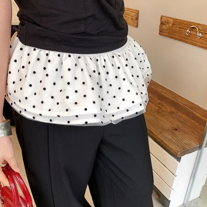 Dotted Lace Sweet Cute Chiffon Skirt Korean Instagram Cute Women's Skirt Curtain Outdoor Dating Commuting Waist Accessories