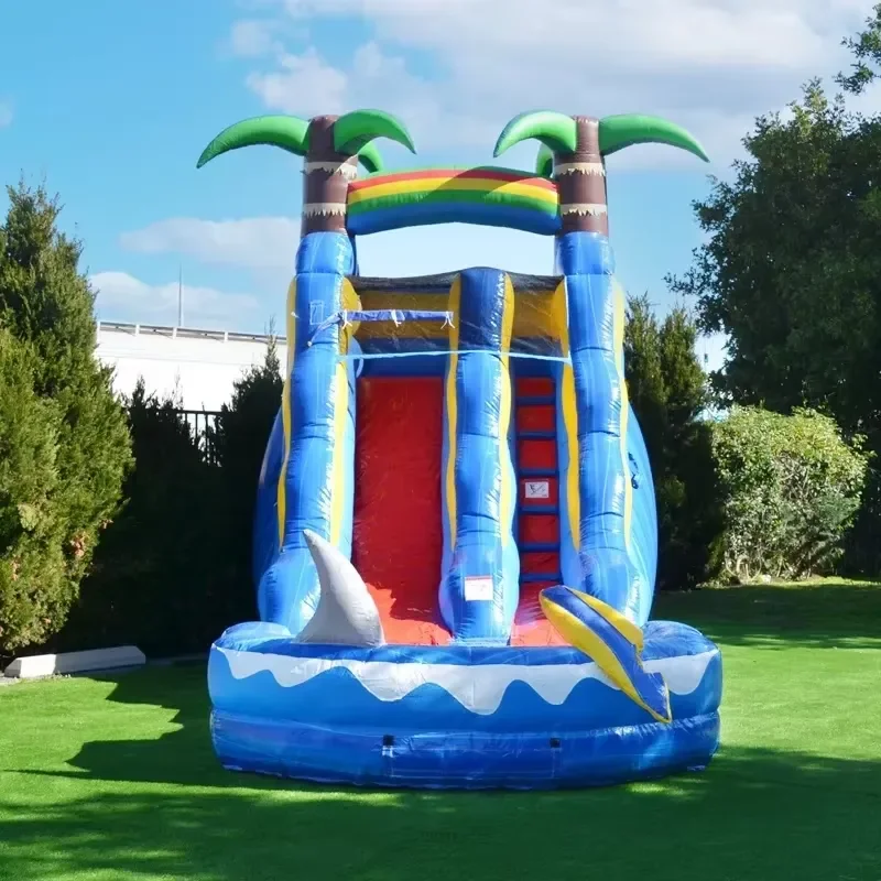 Ocean Shark Commercial Grade Inflatable Water Slide with Pool and Blower