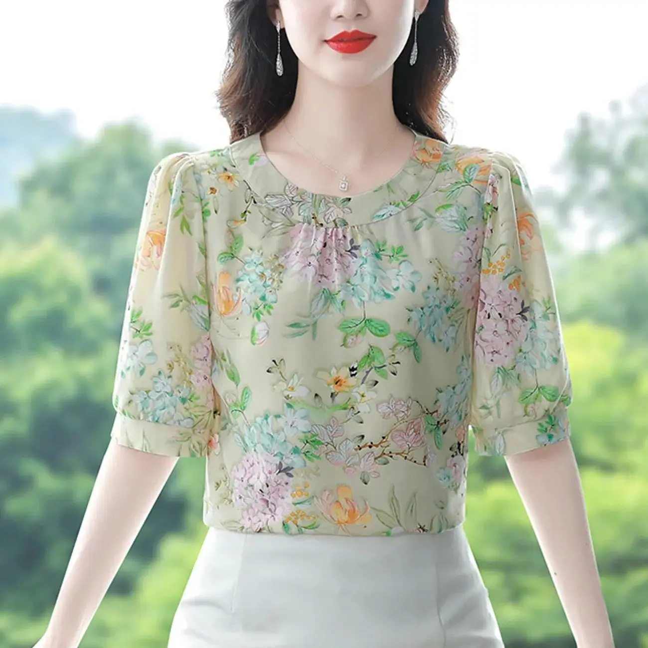 Frauen Chiffon Bluse Frauen Kurzarm Sommer hemd koreanischen Stil Mode lose Vintage Tops