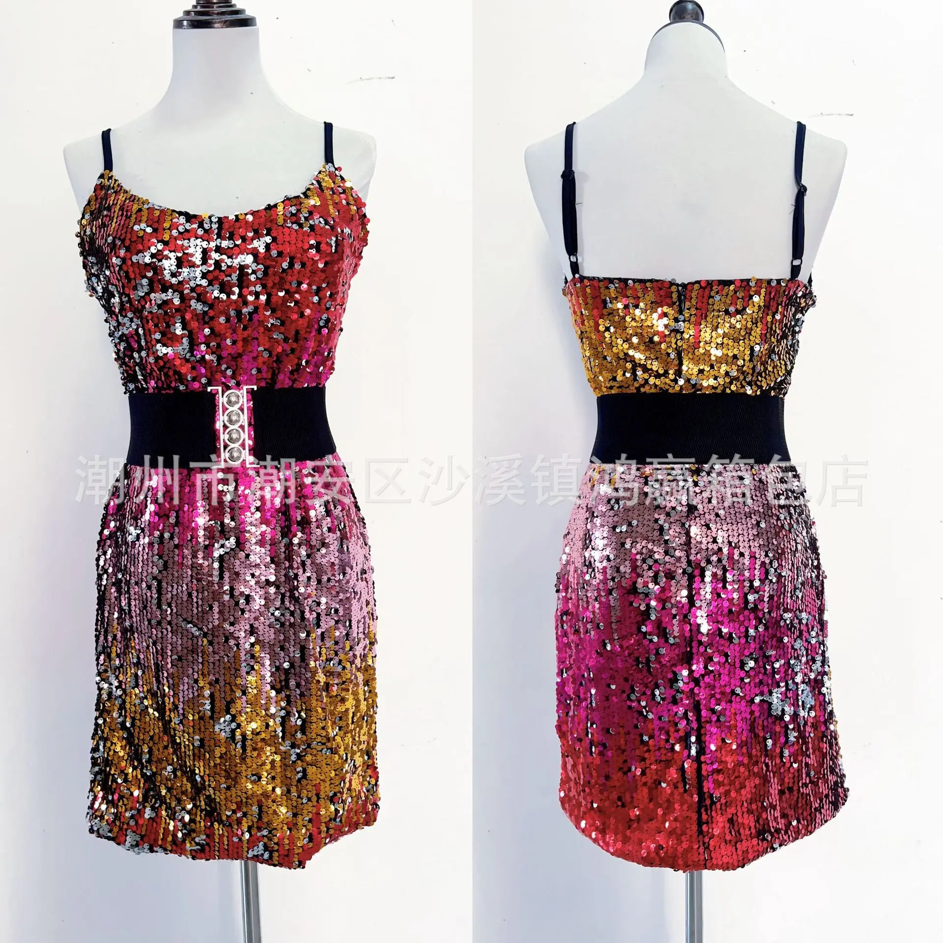 Nieuwe Mode Veelzijdige Luxe Taille-Knipperende Afslanken Band Jurk Zware Kralen Pailletten Geborduurde Band Jurk Voor Vrouwen