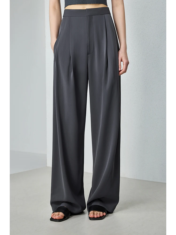 

UNQ Casual High Waist Pleated Long Pants Anti-Wrinkle Easy Care Slimming Drapey Wide Leg Trousers for Women Polyester Fiber