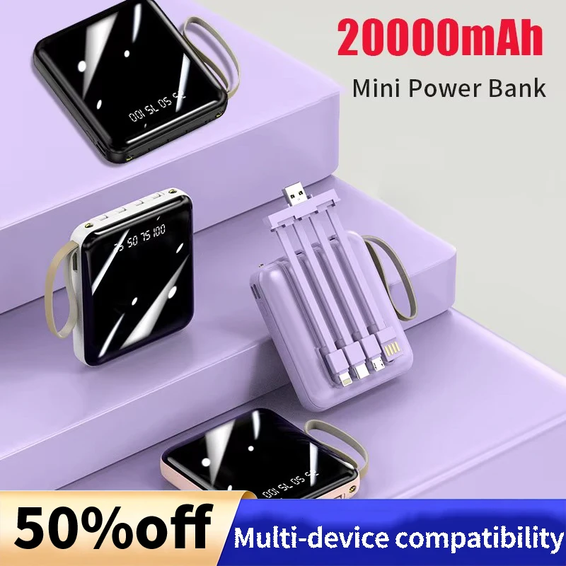 

Mobile Power Supply Comes with Cable Micro LIGHTNING Type-C Charging 20000mAh Outdoor Backup Power Supply for Huawei Xiaomi