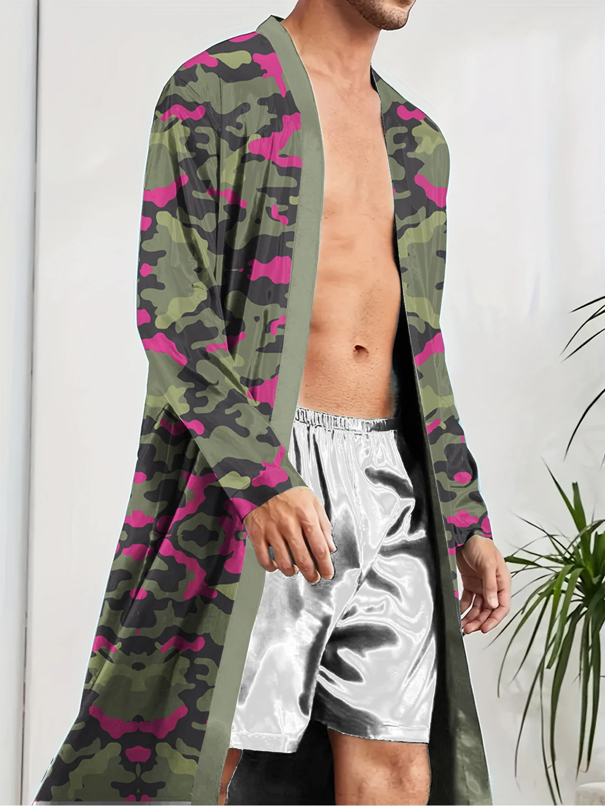 

Spring and Autumn men's long robe trend, home fun digital printed nightgown for leisure and entertainment, quick drying.