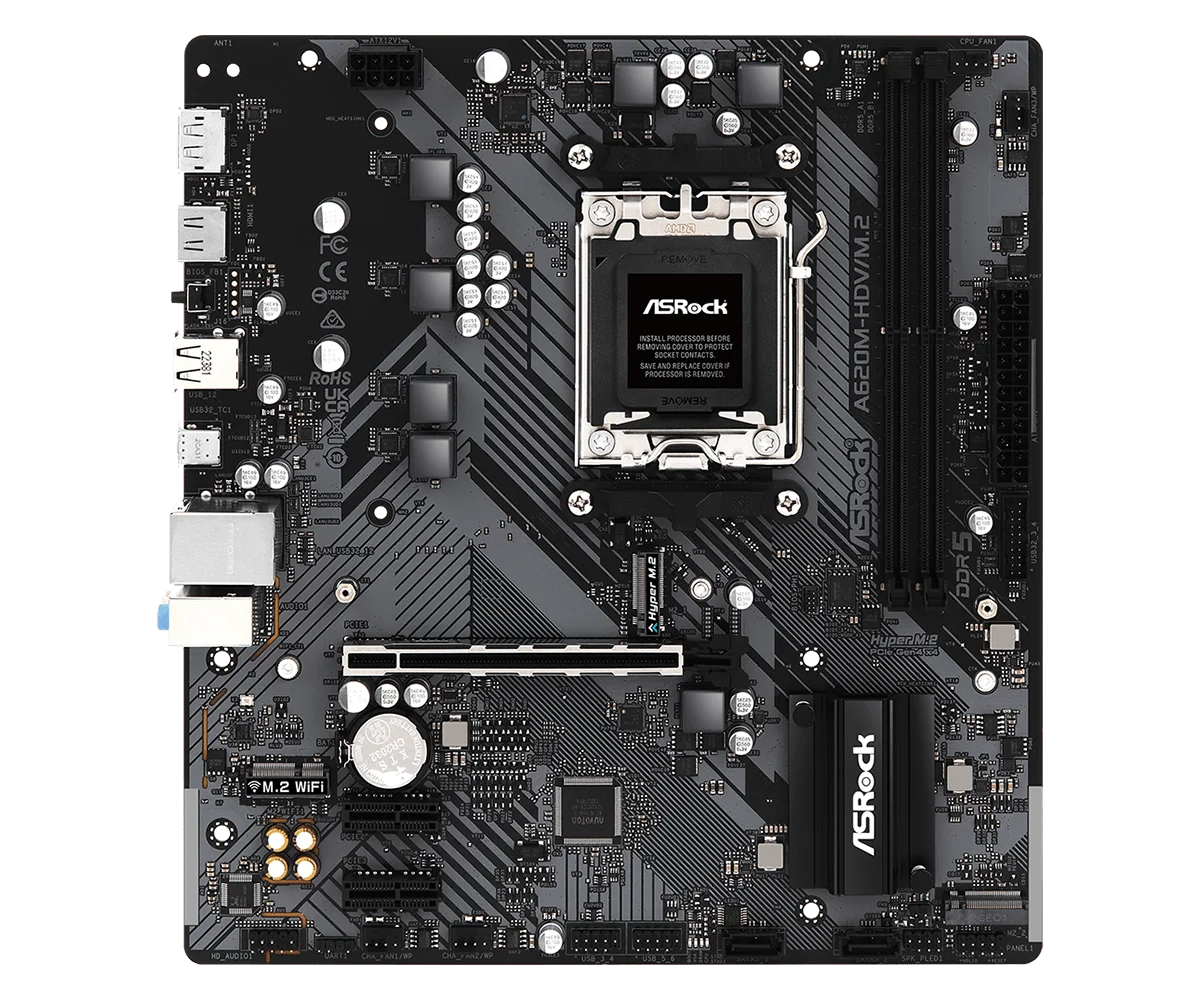 ASROCK A620M-HDV/M.2 Motherboard Socket AM5 AMD A620 DDR5 128GB M.2 Micro ATX  support  Ryzen 8500 7600 7400 97900 7700X cpu