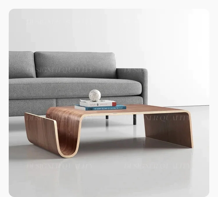 Living room simple Japanese N-shaped curved wood tatami solid wood coffee table, storage large N-shaped sofa  side table