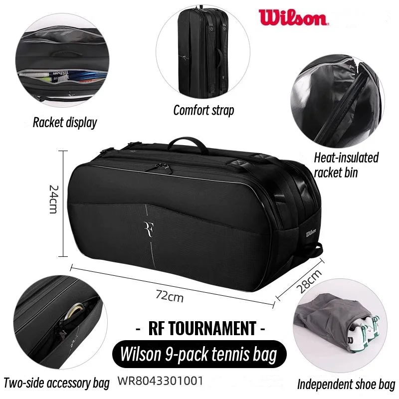 2025 윌슨 테니스 가방 RF 토너먼트 라켓 배낭 6PK 9PK 15PK 남성 여성을위한 대용량 전문 스포츠 테니스 가방