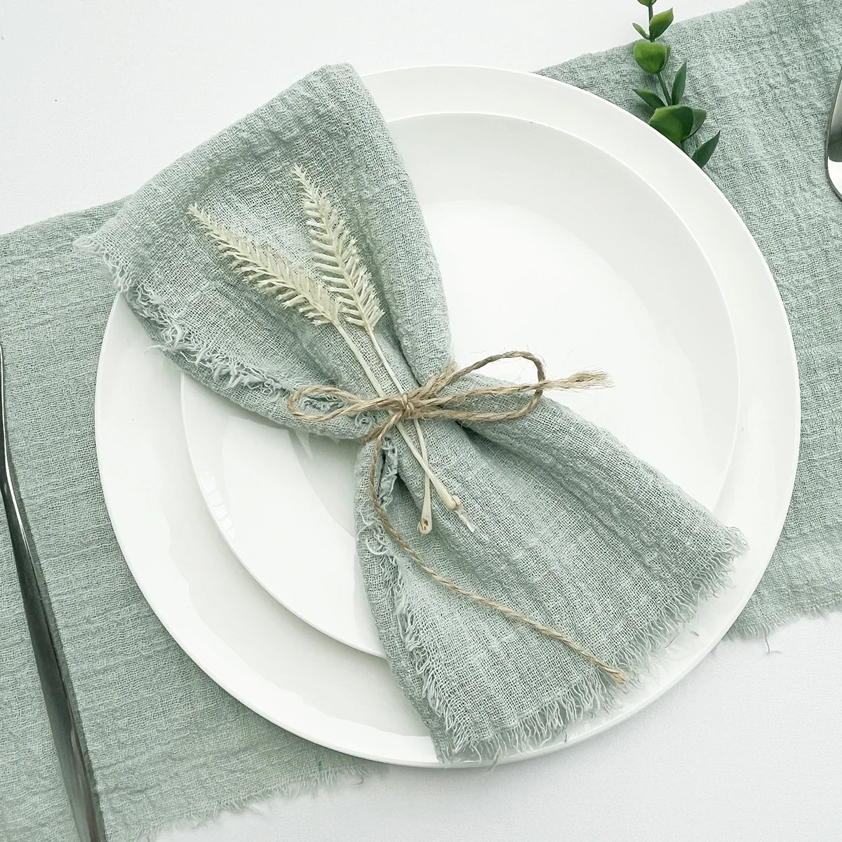 50pcs 32x32cm sage green Gauze Cotton NapkinReusable Tea Towel Wedding Party Christmas Table Decor Retro Burrs napkin Wholesale