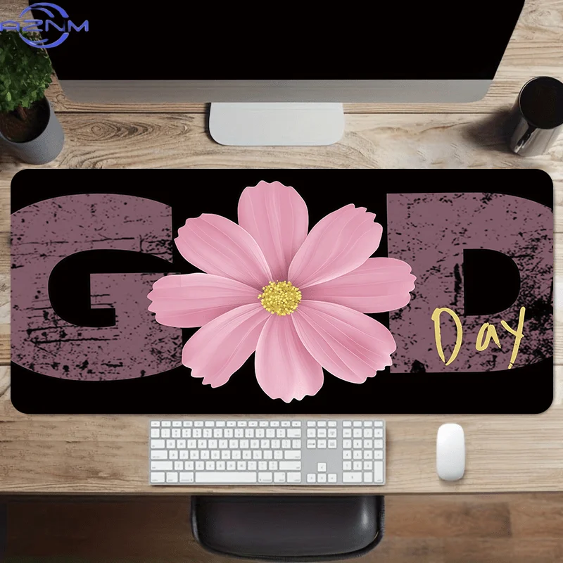 1pc Flower Design Mouse Pad  cm, Non Slip Extended Table Mat, Pink Letter Pattern, Desk Mat for Office Home Decor, Soft Fabric S