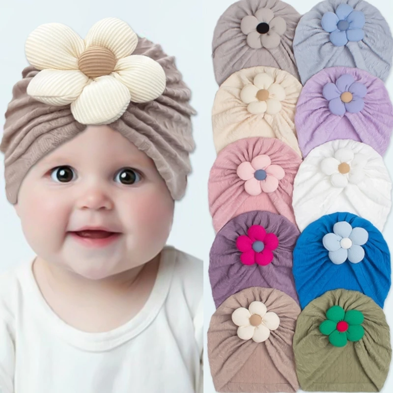 Infant Floral Stripe Hat Fashionable Headwear Warm & Stylish Flower Pattern Baby Turban Comfortable Hat Cap for Girls