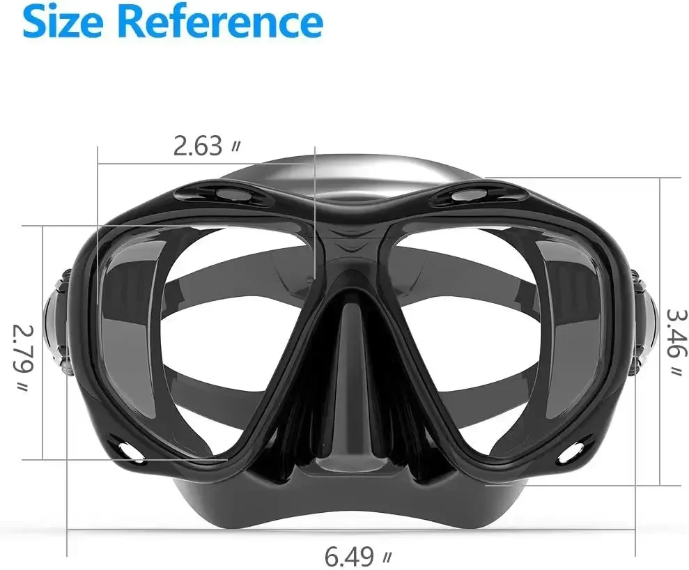 Verziend presbyopie-duikmasker met lenzen van gehard glas, leesverziendheid duikuitrusting voor heren dames, +2.0 tot +5.0