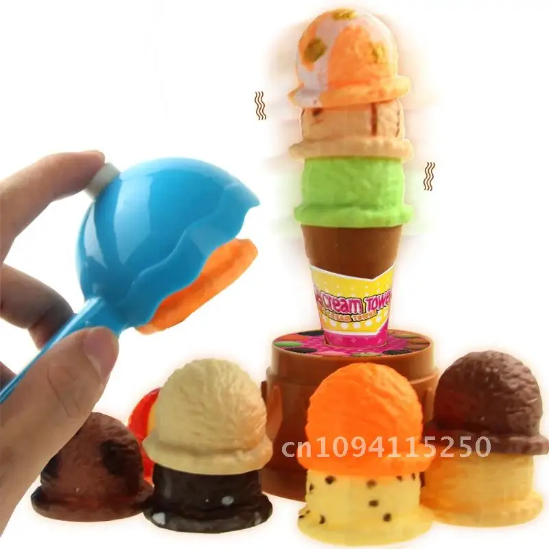 Bambini Gelato Stack Simulazione Giocattoli Giochi di Equilibrio Torre Cibo Montessori Per Il Bambino Cucina Giocattolo Finta Regali Educativi