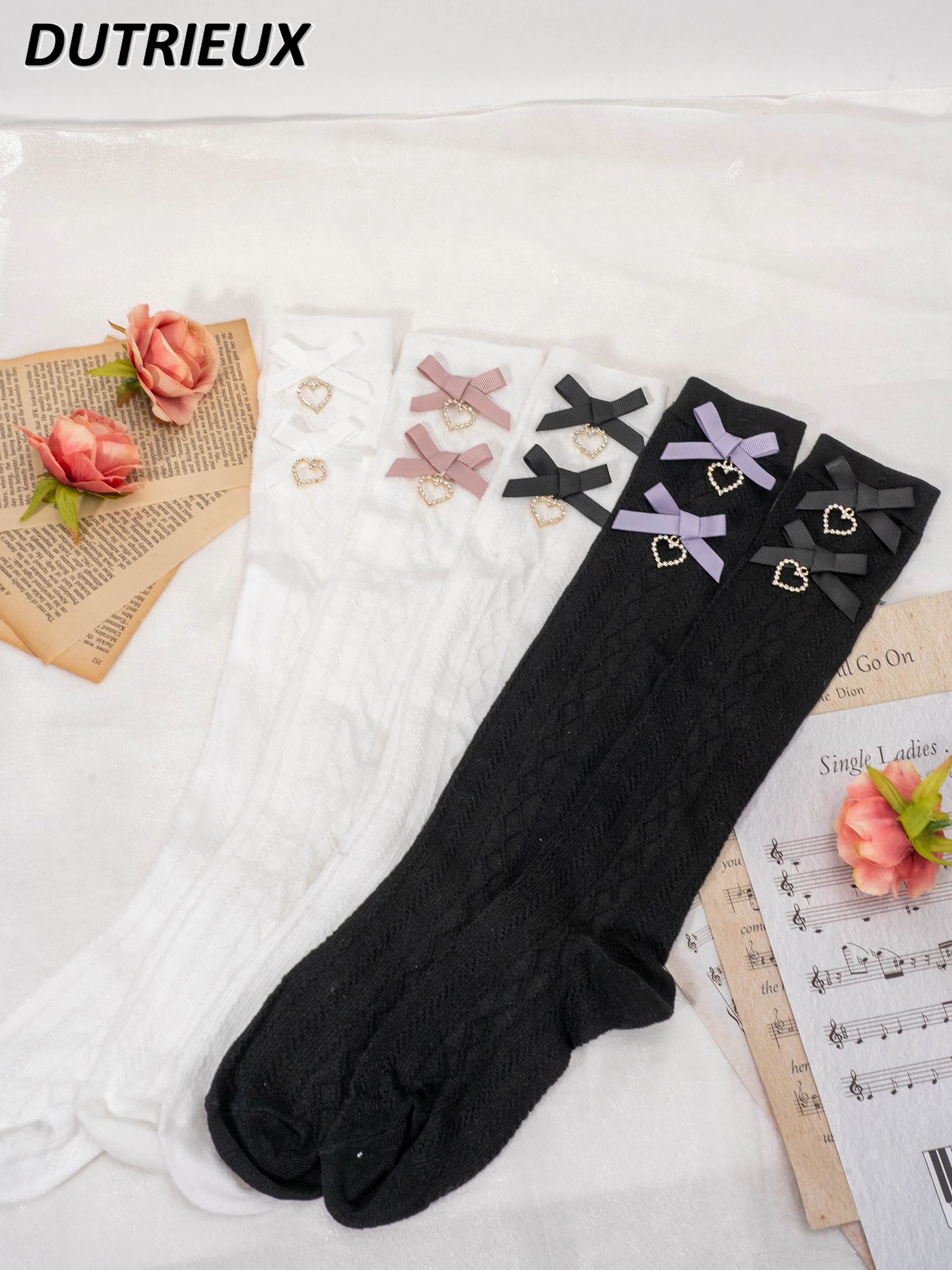 Japanese Style Lolita Socks Women Mass-Produced Sweet Cute Bow Leg Lace Socks Heart Pendant Slimming Beauty Calf Socks JK Girl