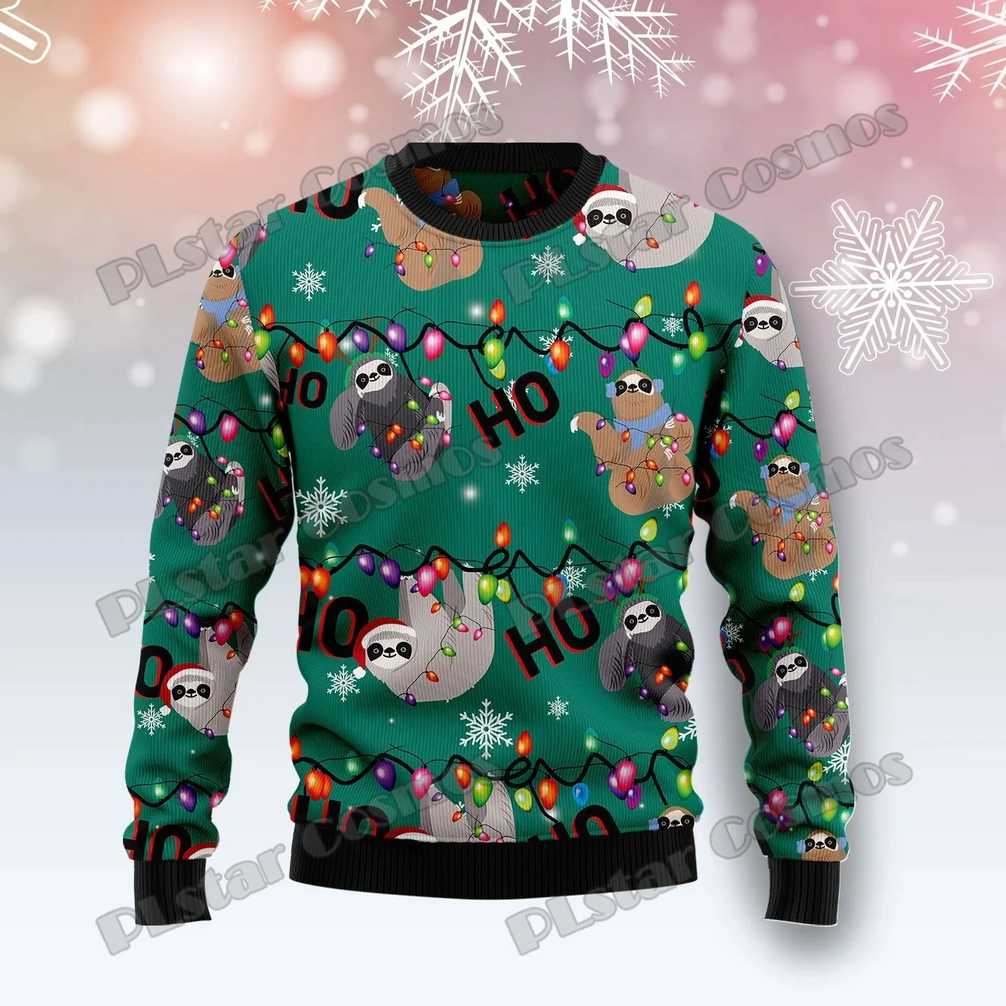 

PLstar Cosmos Sloth Hohoho Pattern 3D Printed Men's Ugly Christmas Sweater Winter Unisex Casual Warm Knitwear Pullover MY34