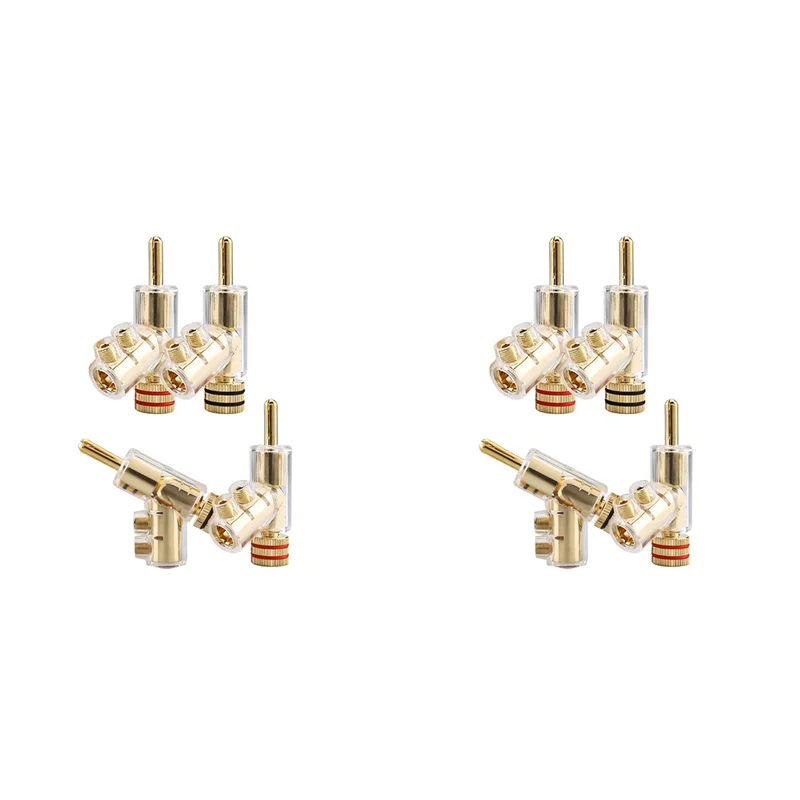 

【Flash-Deal!】8Pcs Banana Plugs 45 Degree Angled Banana Connectors Screw Locking Connectors For AV Receiver,Amplifier,Speaker Gol