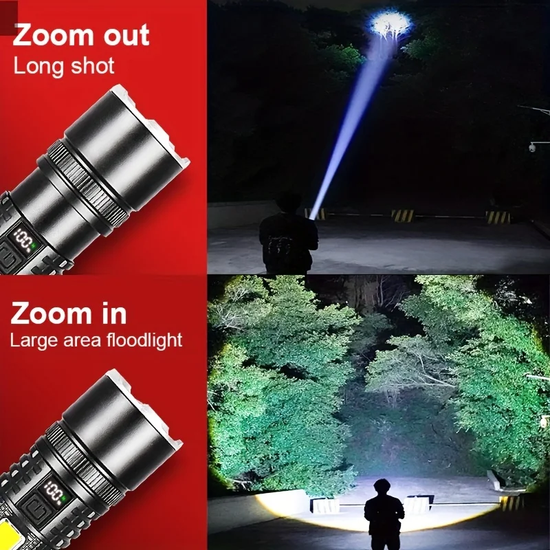 Rechargeable Flashlight, 3000mAh Lithium Battery, Waterproof, Handheld Torch for Home Security, Safety, Cleaning, 4 Modes