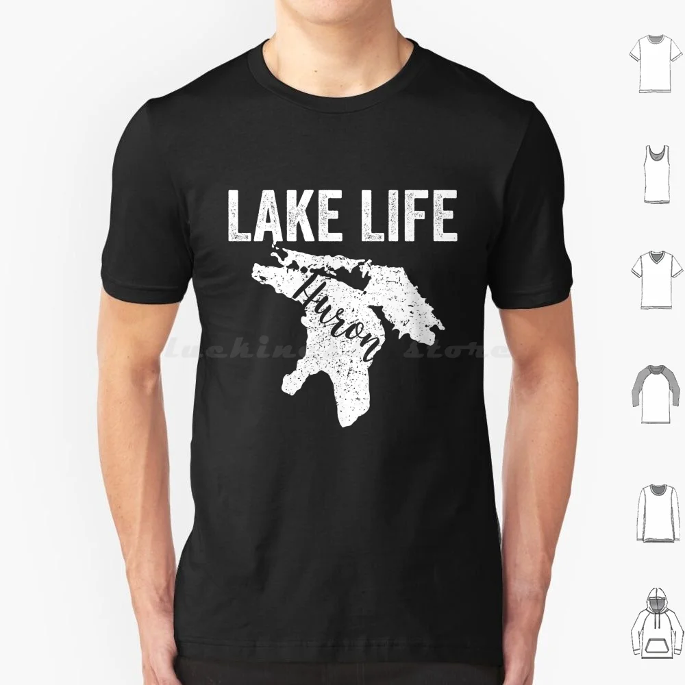 Camiseta Lake Life Huron, camiseta fresca de algodón 6xl, mapa de la vida del lago Huron