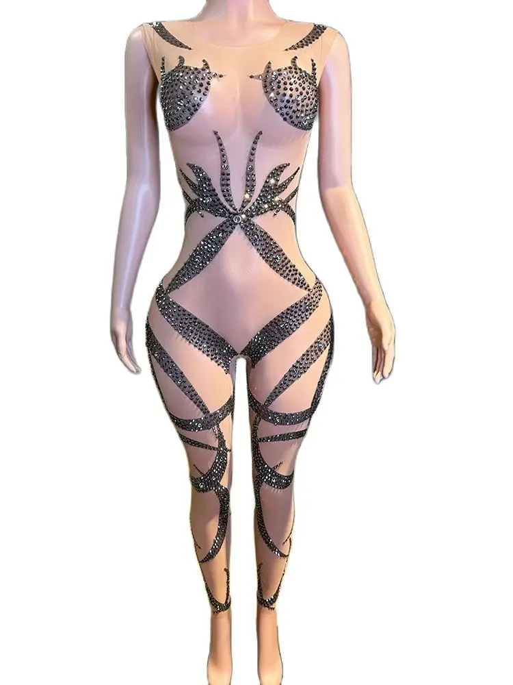 

High Quality Hot Stamping Sexy See Through Jumpsuit 2024 New Fashion Custom Women'S Clothing