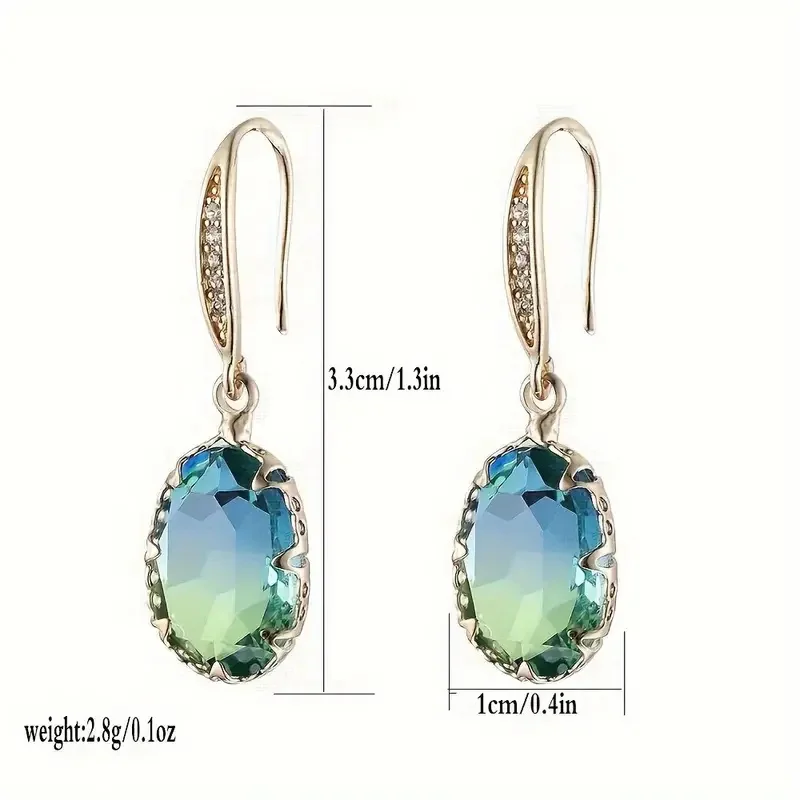 Exquisite Oval Inlaid with Blue Green Zircon Earrings Elegant Fashion Gold Color Engagement Wedding Dangle Earrings for Women