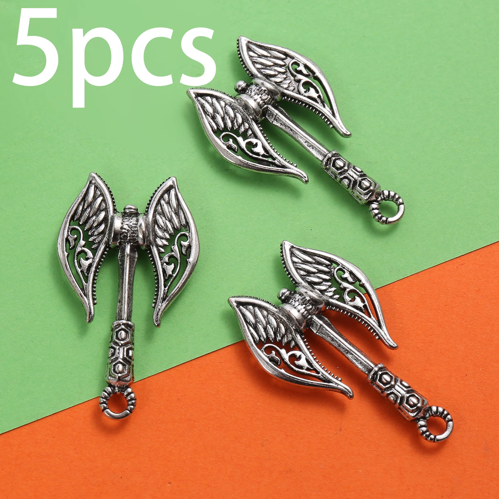 5 Pieces of Hollow Double-Winged Double-Axe Handmade Small Accessories, with a Vintage Distressed Texture and Simple, Unique Design, Suitable for DIY Bracelets, Necklaces, and Earrings, and as Handmade Beaded Decorative Accessories