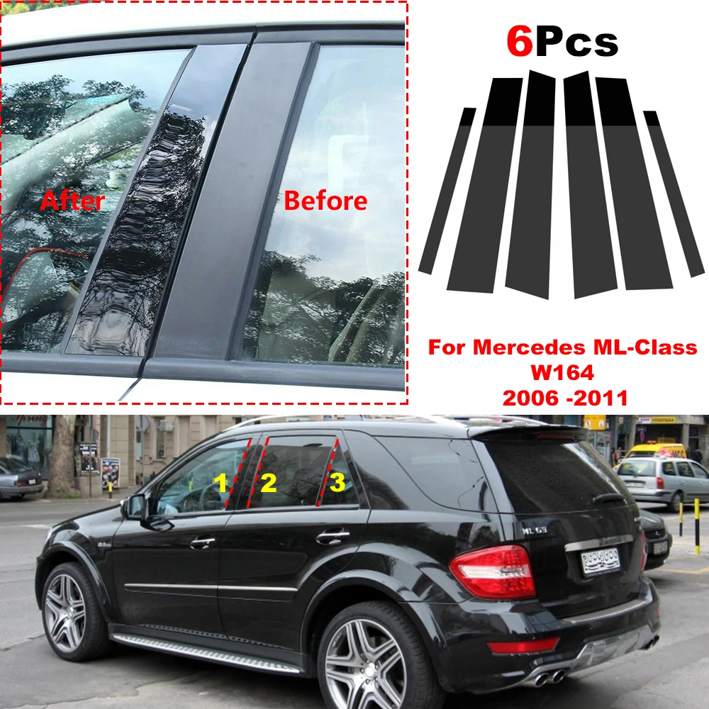 6Pcs Car Pillar Posts Door Window Trim Cover for Mercedes ML-Class W164 2006 2007 2008 2009 2010 2011 BC Column Sticker