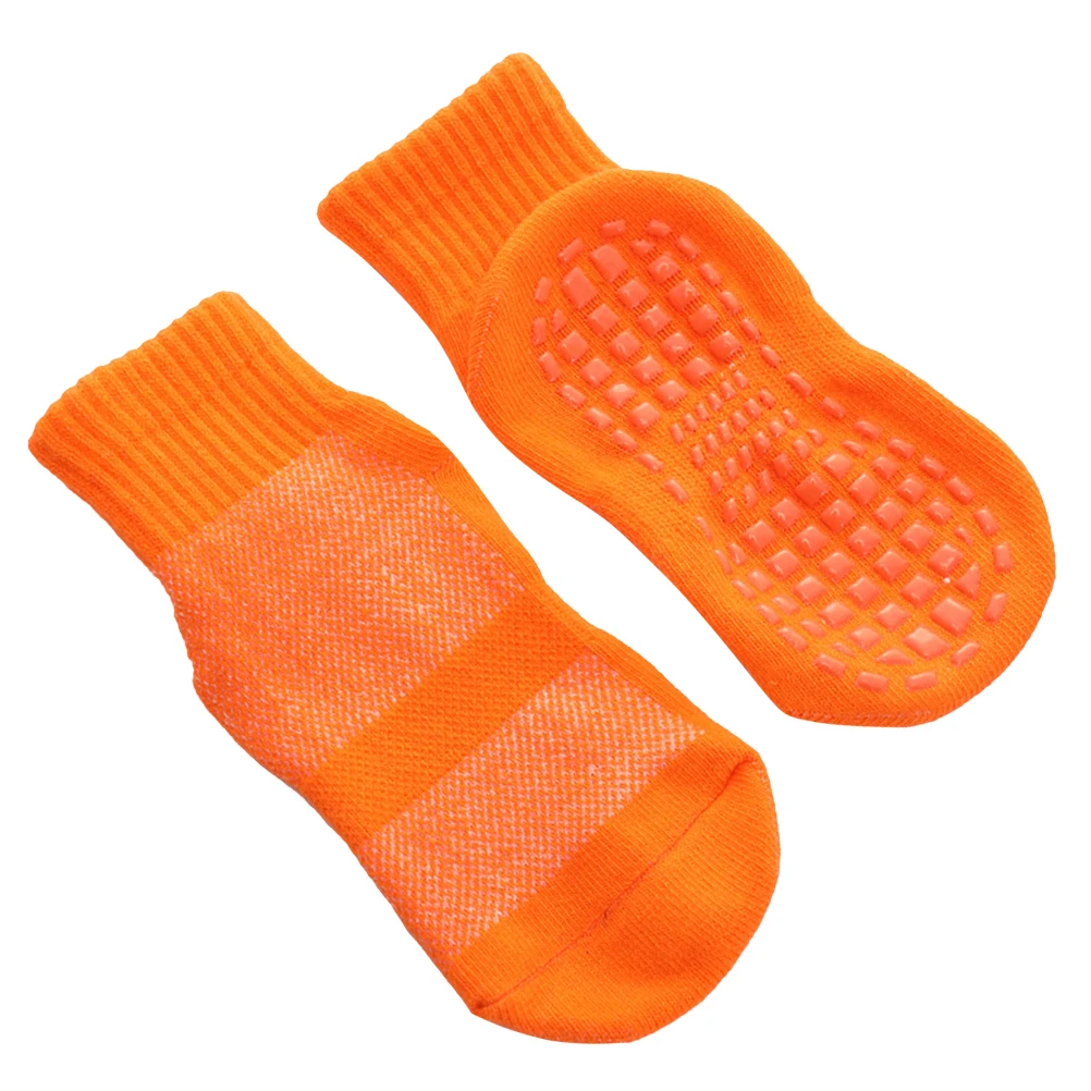 

3Pairs Kids Non-Slip Floor Socks Warm Cotton Indoor Socks Sole Dispensing Grip Design M Size Orange Fits 5-11 Years