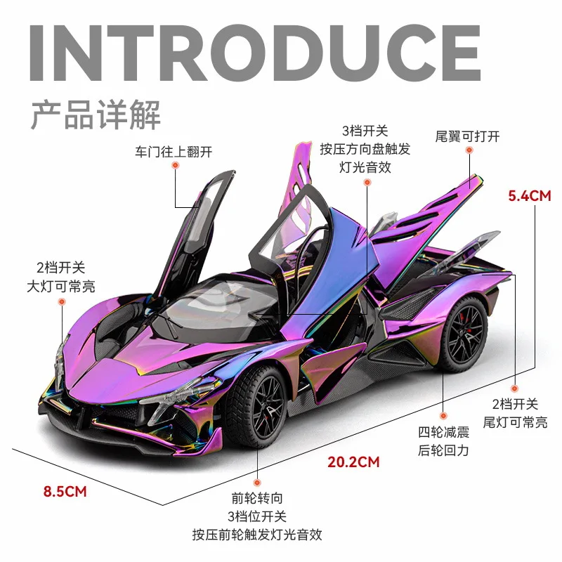 CHE ZHI1:24EVO symulacja modelu samochodu sportowego dźwięk i światło ciągnij do tyłu czterodrzwiowy samochód zabawkowy kolekcja najlepsze prezenty dla dzieci i dorosłych