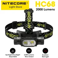 NITECORE HC68 LED Headlamp 2000 Lumen USB Rechargeable Headlight Adjustable Spotlight Floodlight Dual Beam,18650 Li-ion Battery