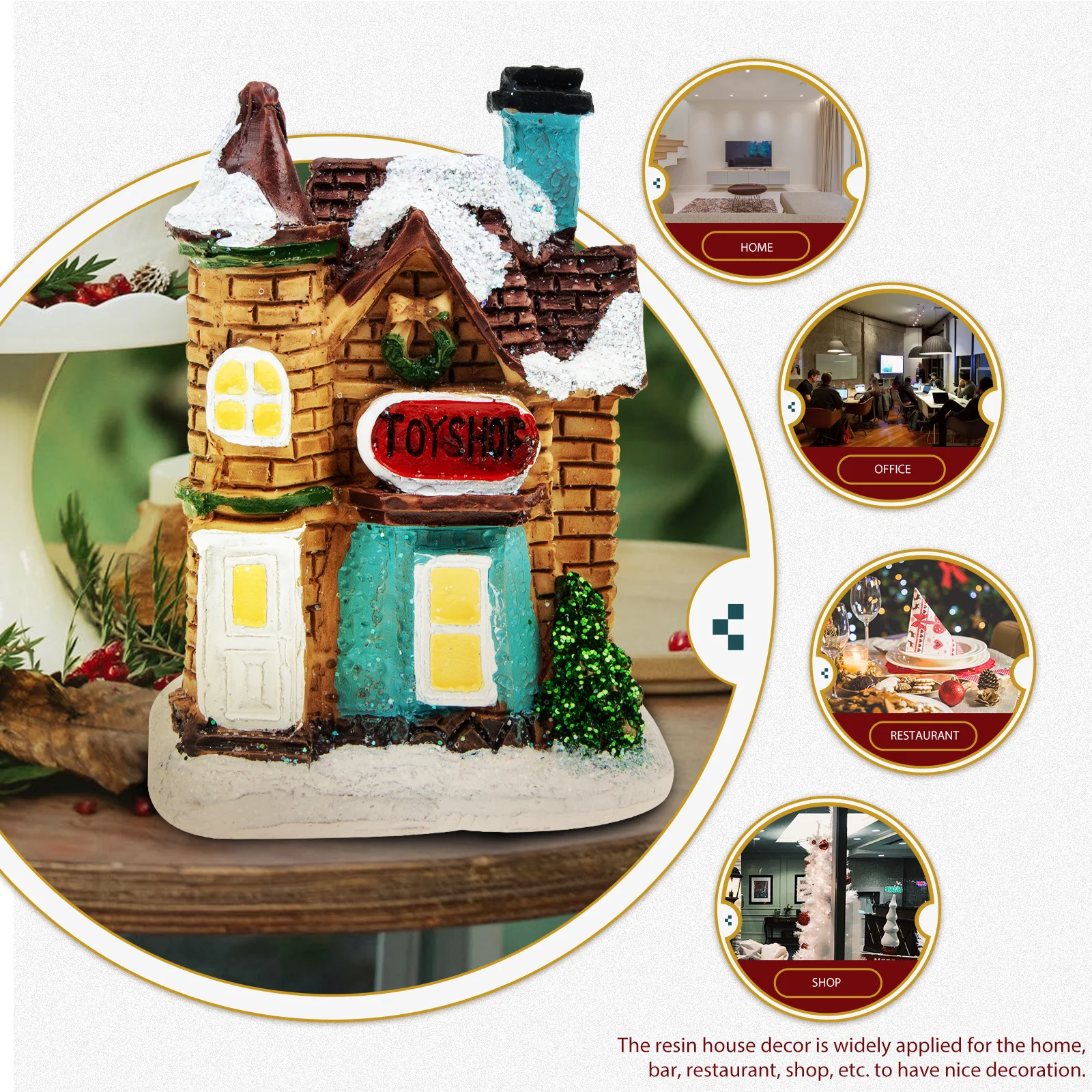 

Resin Small Christmas Village House Luminous Desktop Ornament Color Changing Lamp Xmas Party Decor Christmas Village Houses