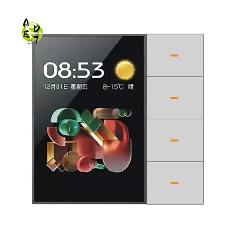 

AED7-Tuya Zigbee 3,5-дюймовый умный настенный переключатель с сенсорным экраном, 4 группы, 8-позиционный радарный датчик сцены, затемняющий переключатель, умный дом