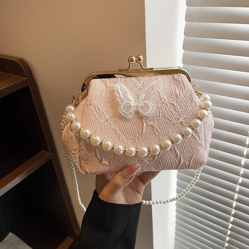 

Bow Hasp Beads Solid Colors Crossbody Bags Women's Bags on Sale 2025 Hot Sale Simple Versatile Design Women's Dinner Bag