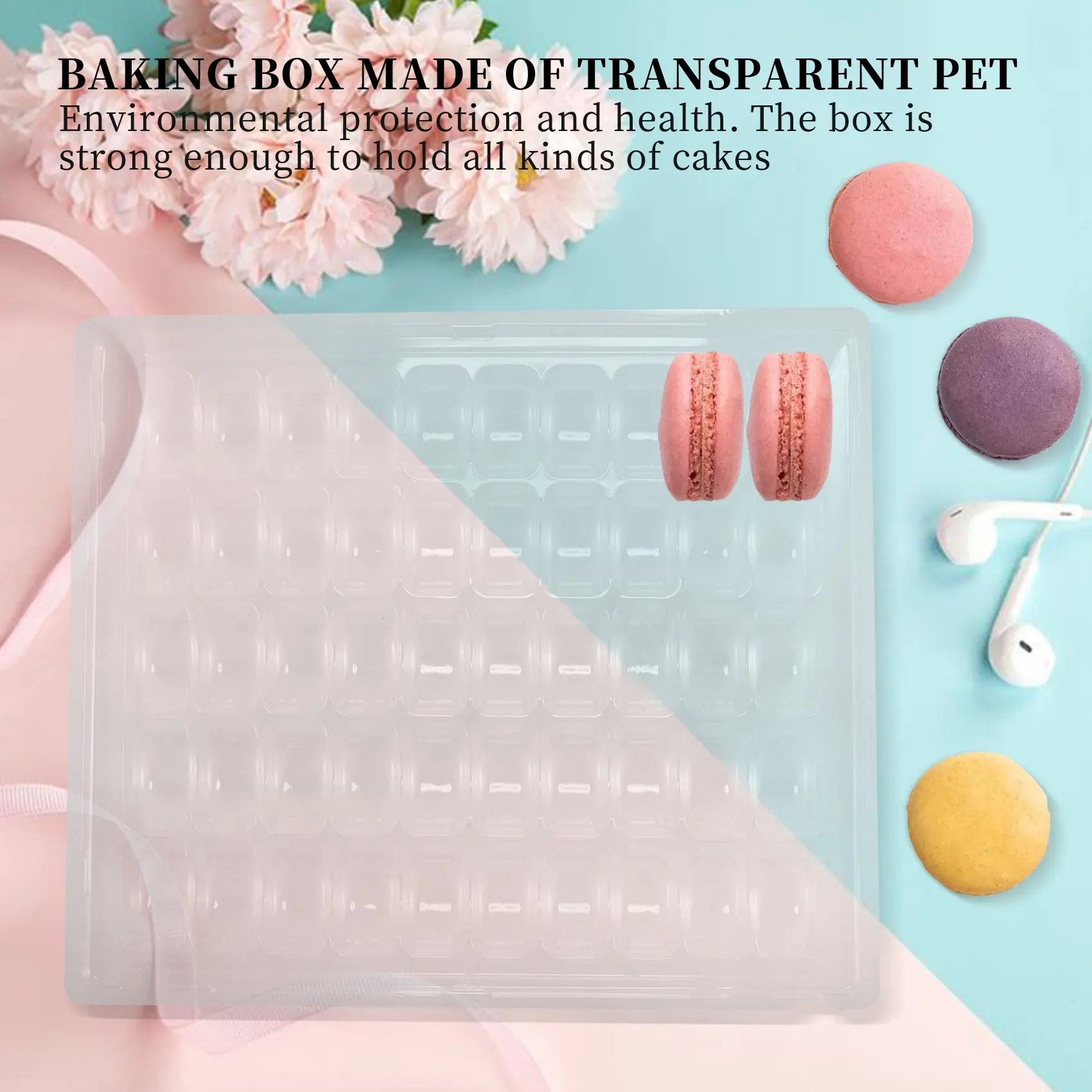 Clear PET Closeable French Macaron Storage Trays - Holds 50 Macarons Per Set - Pack of 4Sets