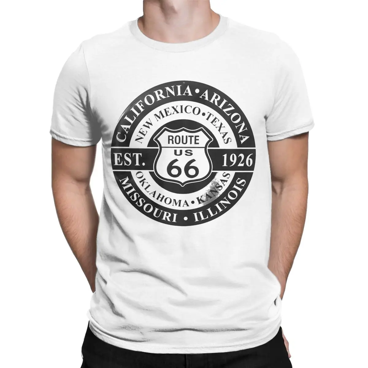 Route 66 Road Sign Men's T Shirt Leisure Tee Shirt Short Sleeve Crewneck T-Shirt Pure Cotton New Arrival Tops