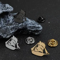 Stainless Steel Sailboat Brooch Vintage 18K Gold Plated Lapel Pin Sailing Ship Shape Good Luck Jewelry Suit Shirt Accessories