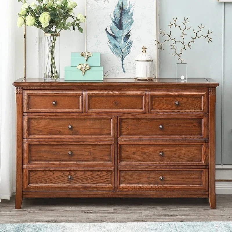 

North American solid wood storage chest simple bedroom living room retro drawer storage cabinet old