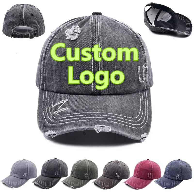 Custom Logo Unisex Vintage Gewassen Katoen Gat Verontruste Hoed Sport Baseball Cap Mannen Verstelbare Vader Hoeden Vrouw Snapback Hoed