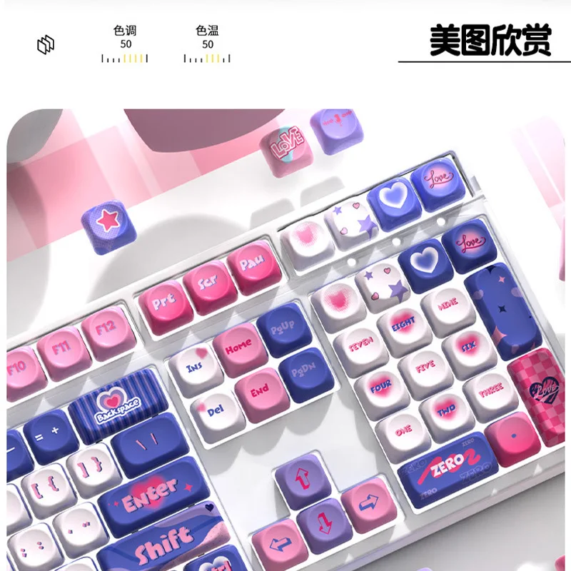 

Keycap height purple pink pbt sublimation mechanical keyboard keycap personalized animation creative customization full set