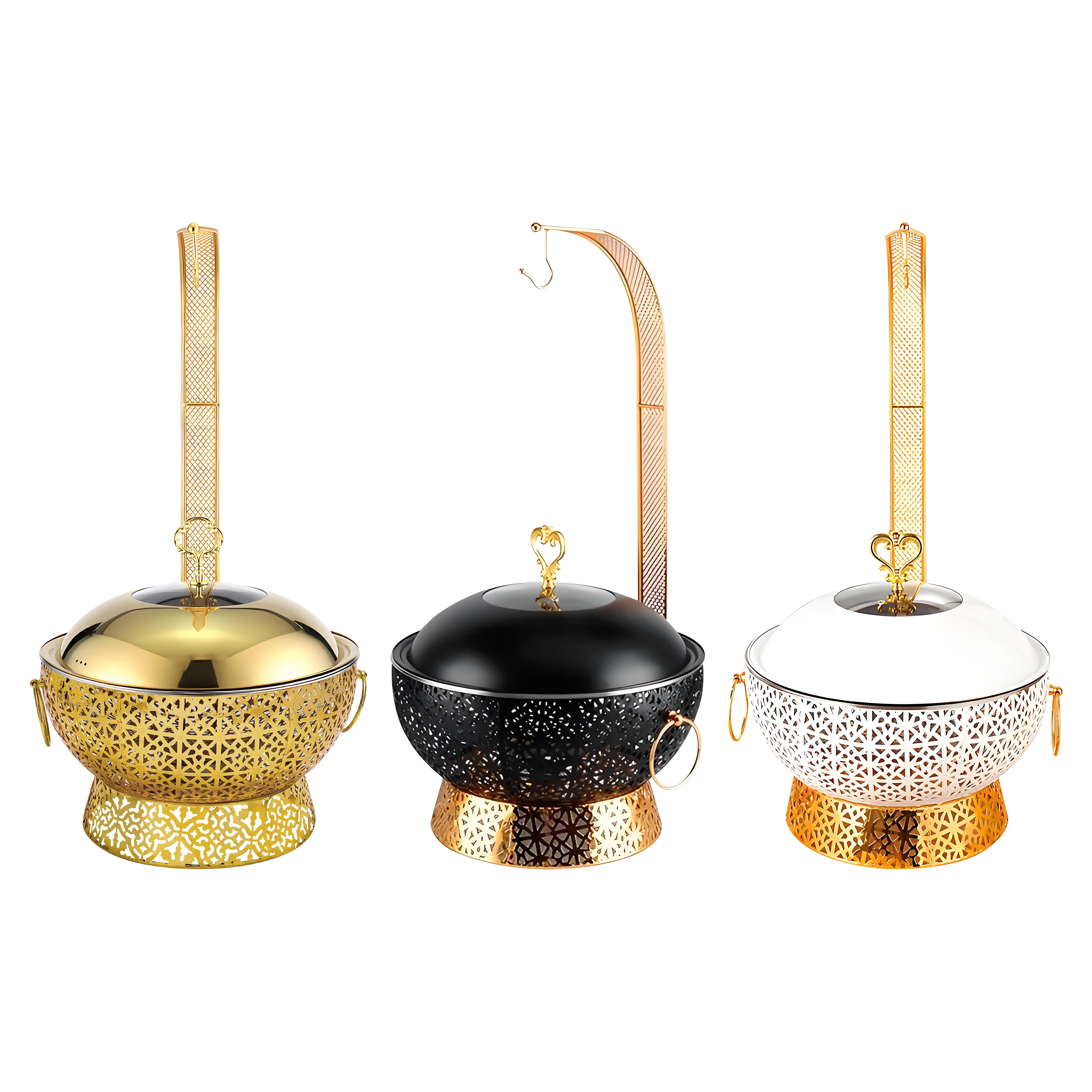

Black and white luxury new design food heater hanging hot pot 8L cafeteria party hanging stove