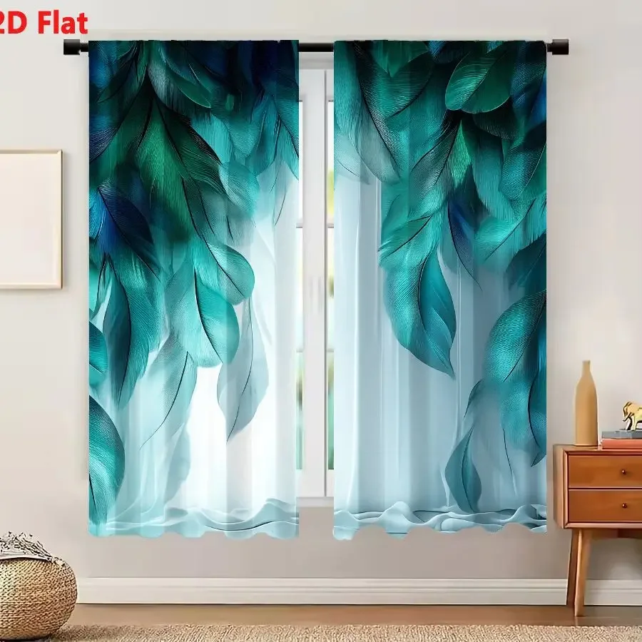 Teal Blue Ethereal Nature Leaves Curtains Set