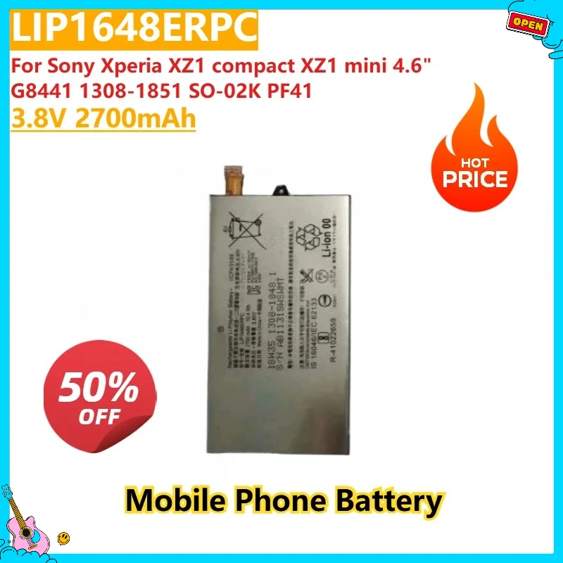 

Новый аккумулятор для телефона 3,8 В 2700 мАч LIP1648ERPC для Sony Xperia XZ1 Compact XZ1 mini 4,6 дюйма G8441 SO-02K PF41 1308-1851, высокое качество