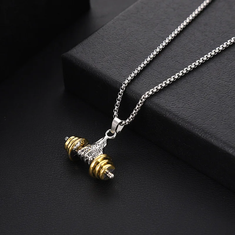 Men\\\\'s Fashion Classic Design Fitness Master Hand-Held Dumbbell Pendant Hip Hop Rapper Prom Party Necklace