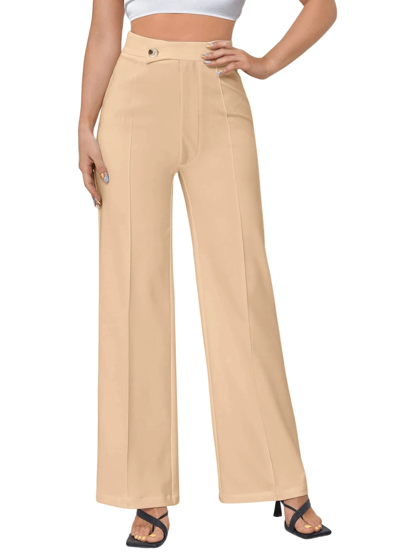 

Women Pant High Waisted Solid Color Wide Leg Pants for Women Trousers Slim for Work Office