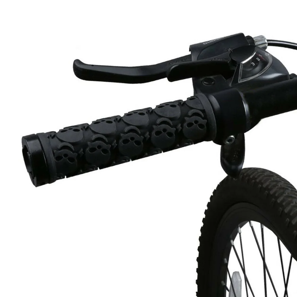 

Wear-resistant Handlebar Grips Skull Pattern Carved Mountain Bike Durable Anti-slip Rubber