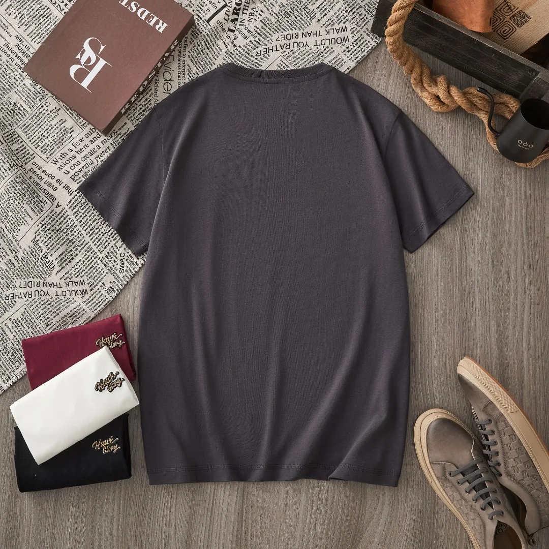 190gsm 4XL 100% Cotton Washed Regular Shoulder Tees for Men 2026 Summer American Vintage Casual Solid Color Short Sleeve T-shirt