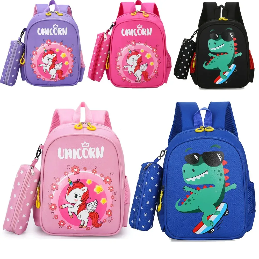 

Kids Backpack Pencil Case Set Cute Cartoon Unicorn Dinosaur Schoolbag Lightweight Waterproof Large Capacity Bookbag for Boy Girl