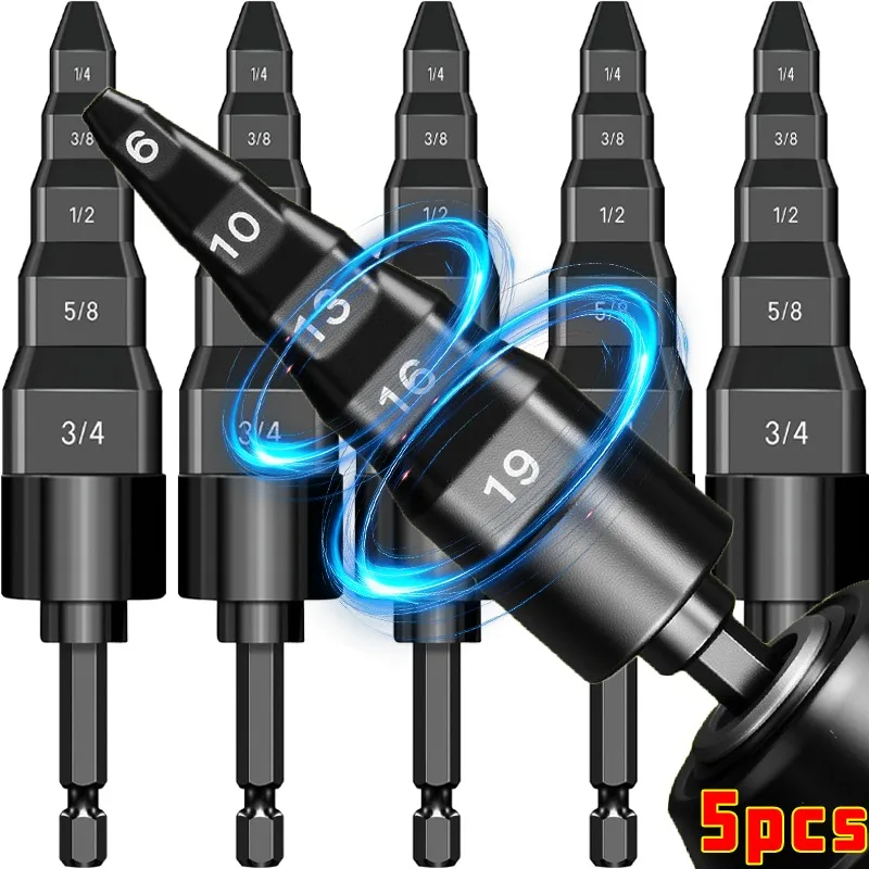 

5 in 1 Copper Pipe Expanders Metal Pipe Expansion Drill Air Conditioning Maintenance Tool Hex Shank Imperial Tube Reamer Bit